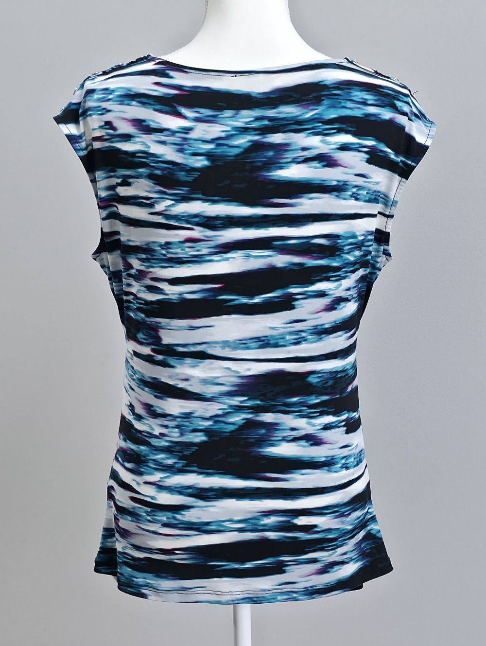 Calvin Klein | Blue, Black and Purple Abstract Striped Sleeveless Blouse - Picture 2 of 6